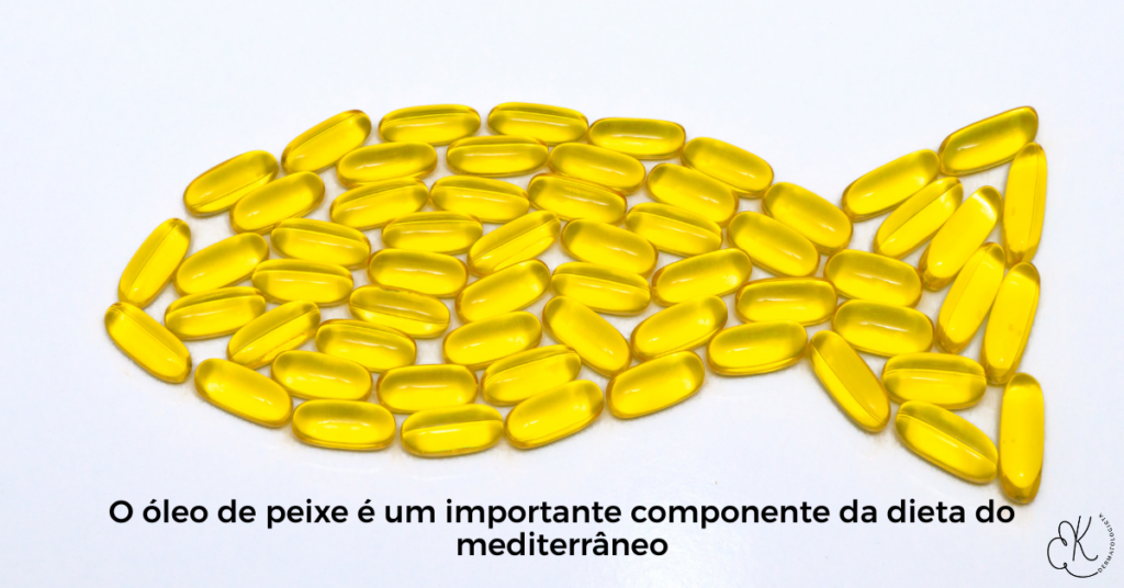 Cápsulas de ômega-3 organizadas em formato de peixe